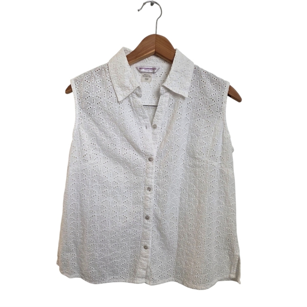 Allison Daley Petite White Eyelet Sleeveless Top Women's Size 10P EUC
